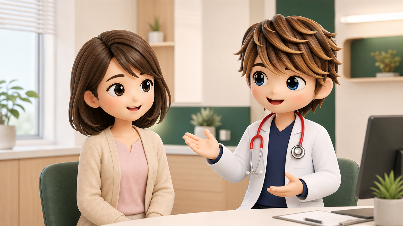 オンライン診療で医師に相談する様子のイラスト