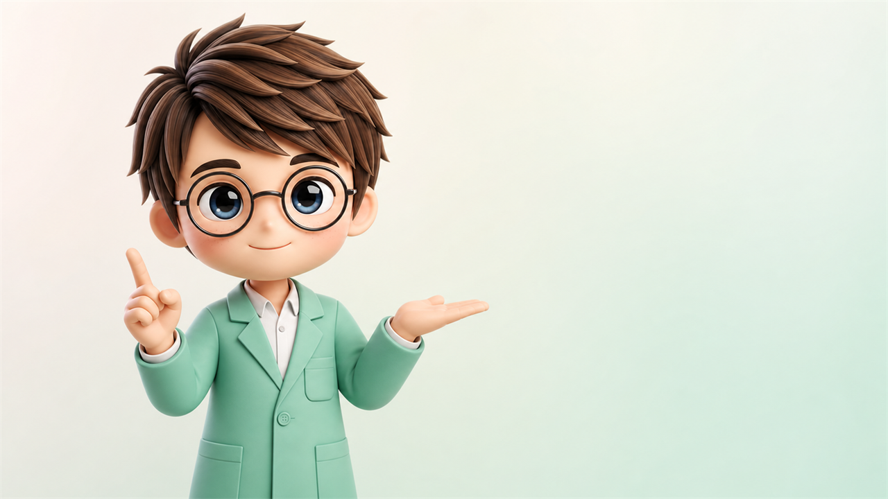 ウゴービの使い方についてのよくある質問に答える薬剤師の3Dキャラクター（かい）。指を立てて順を追って説明している